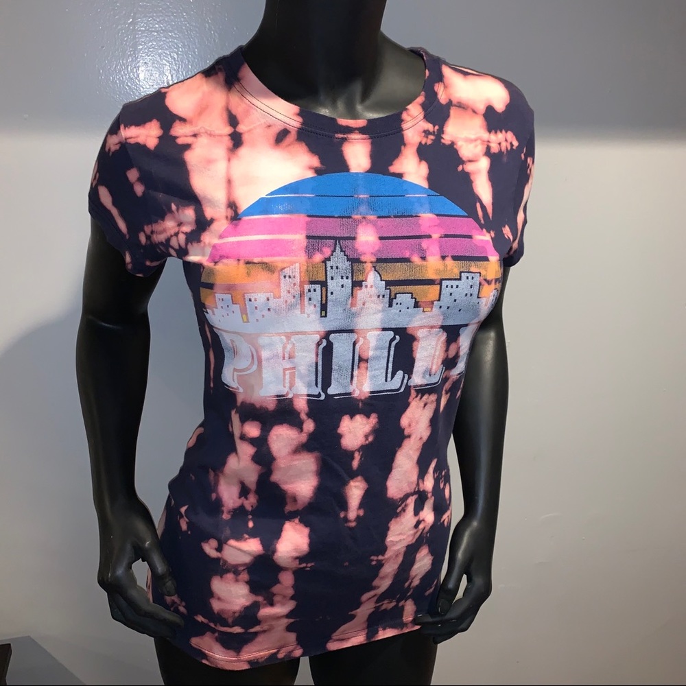 Reverse Tie Dye Philly Tshirt S bleach navy